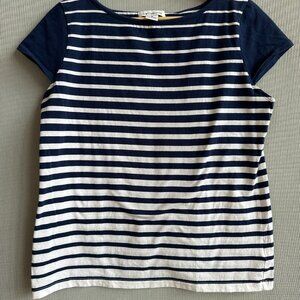 Liz Claiborne Navy & White Breton Striped Top – Size M – Cotton Crew Neck